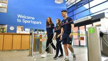 Students walking into Sportspark