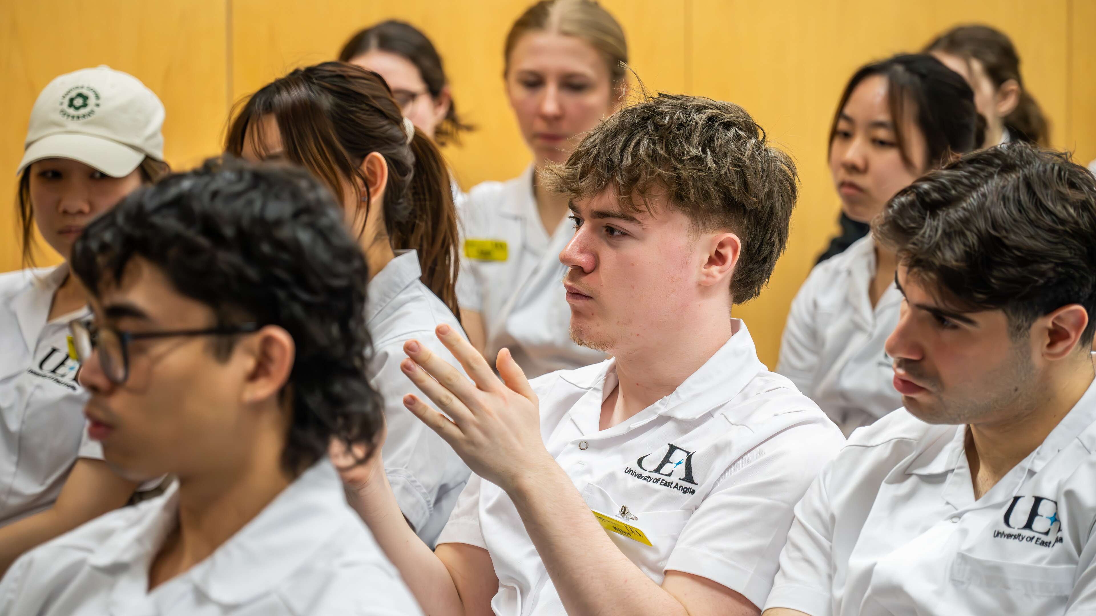 Physiotherapy students working together in a simulation session at Edith Cavell Building