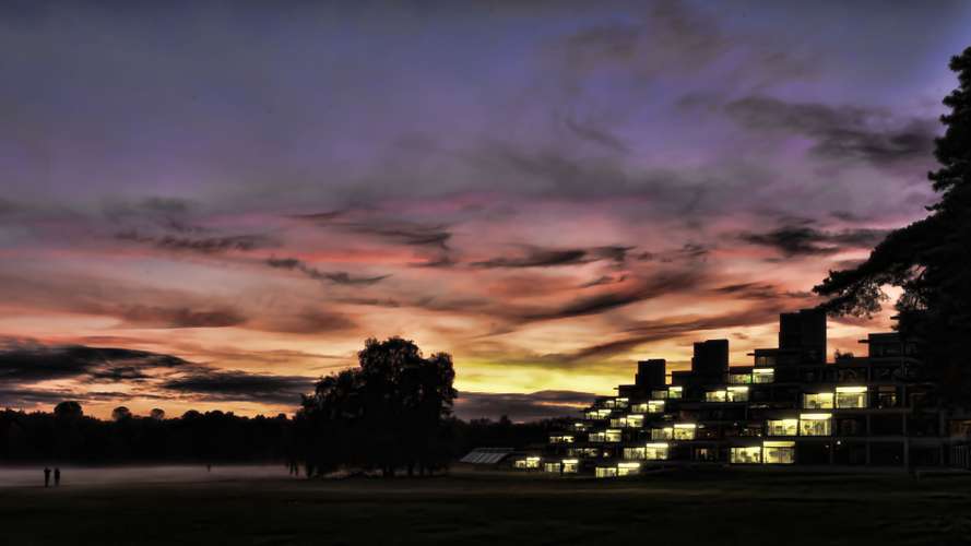 Dusk/Night time shot of the Ziggurats (Norfolk Terrace) and the SCVA - Oct 16