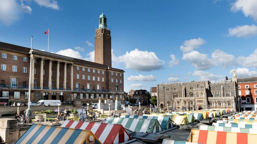 Images of Norwich City Centre - Norwich Market and Town Hall behind