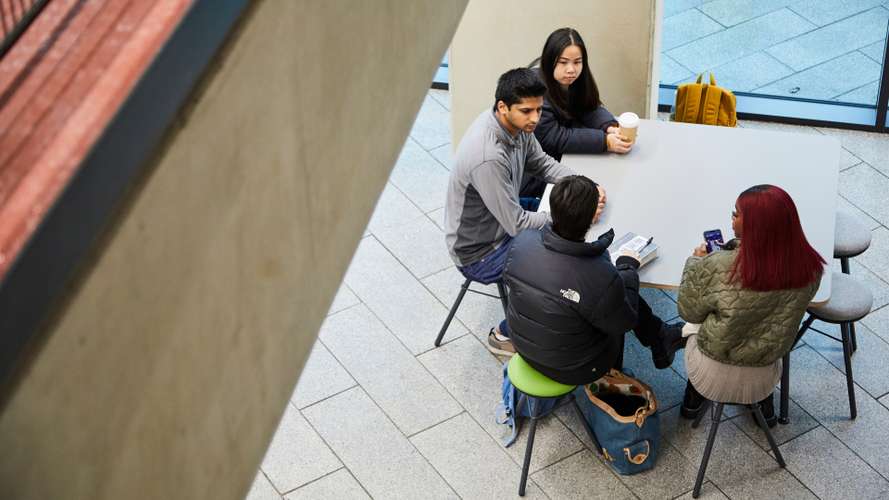 Students socialising in the New Science Building