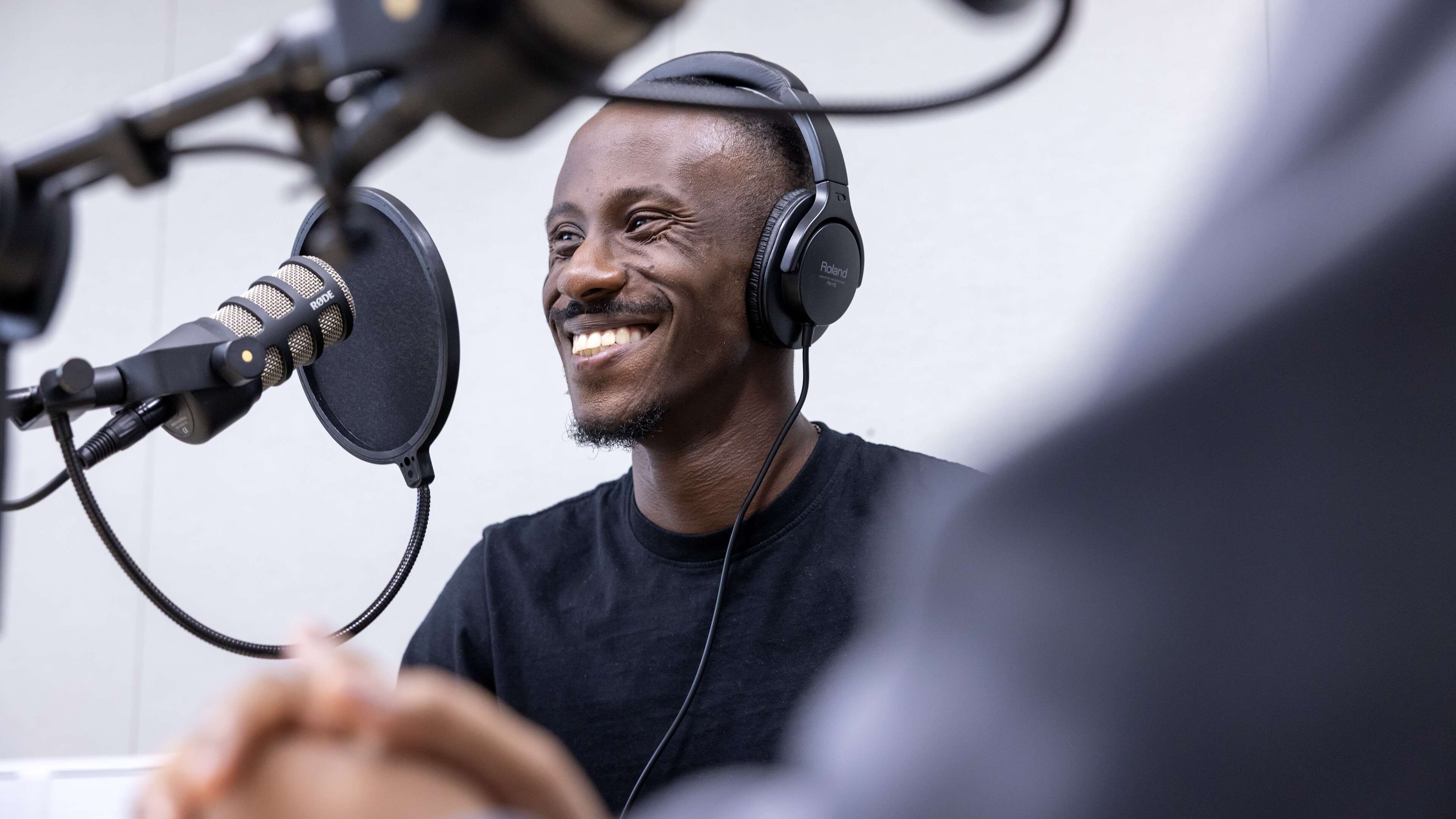 Media student with a microphone