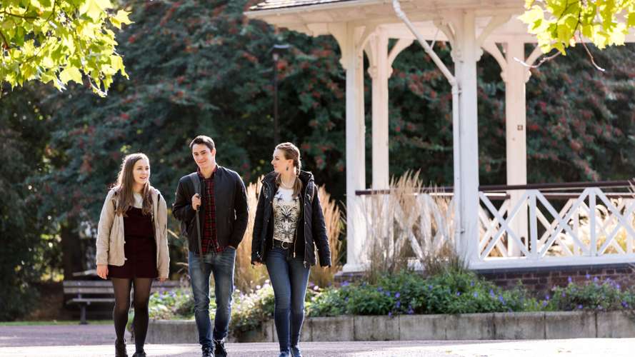 Students walking through Chapelfield Gardens, Norwich City Centre