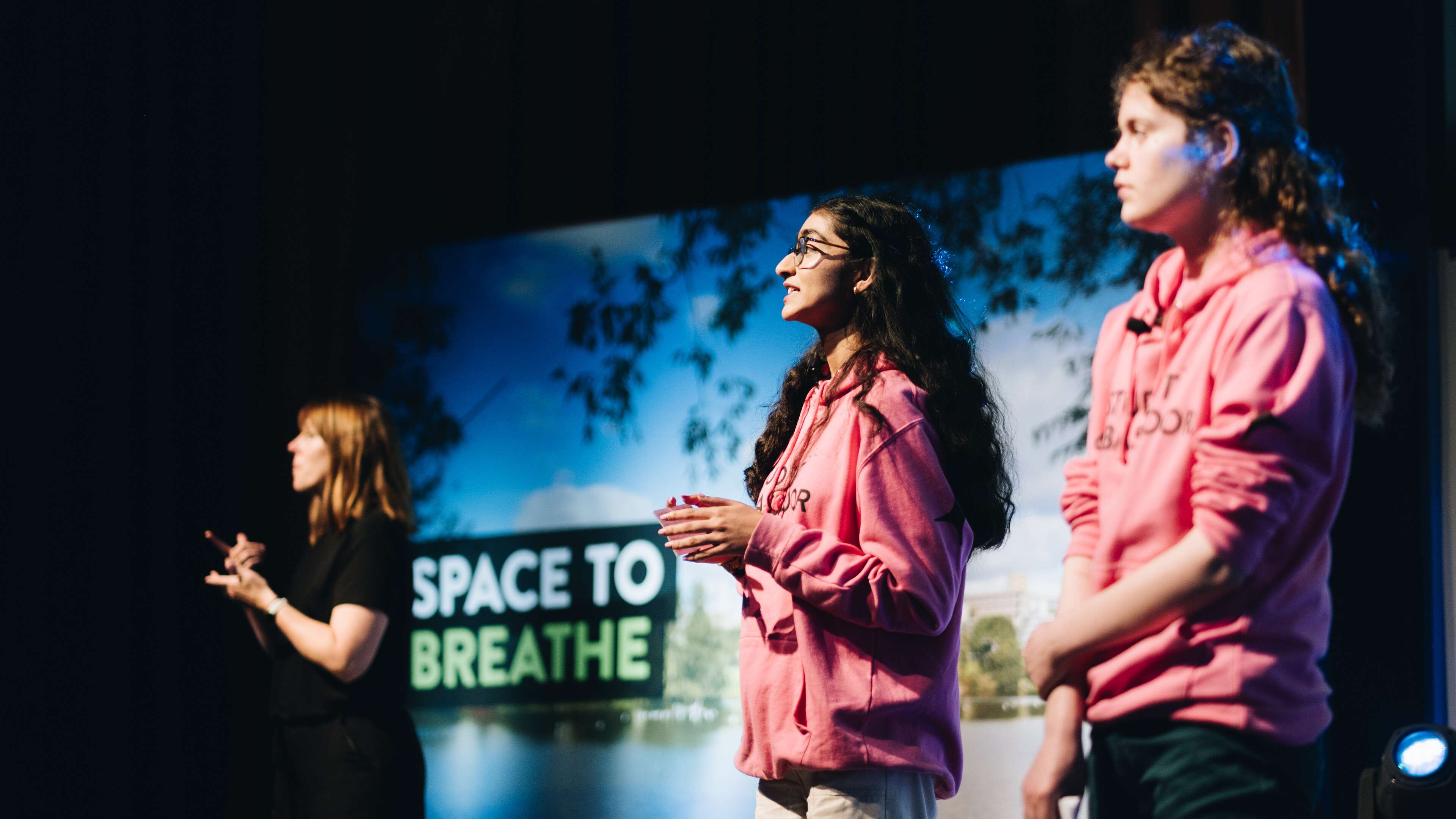 Students presenting in the Welcome Talk at an open day