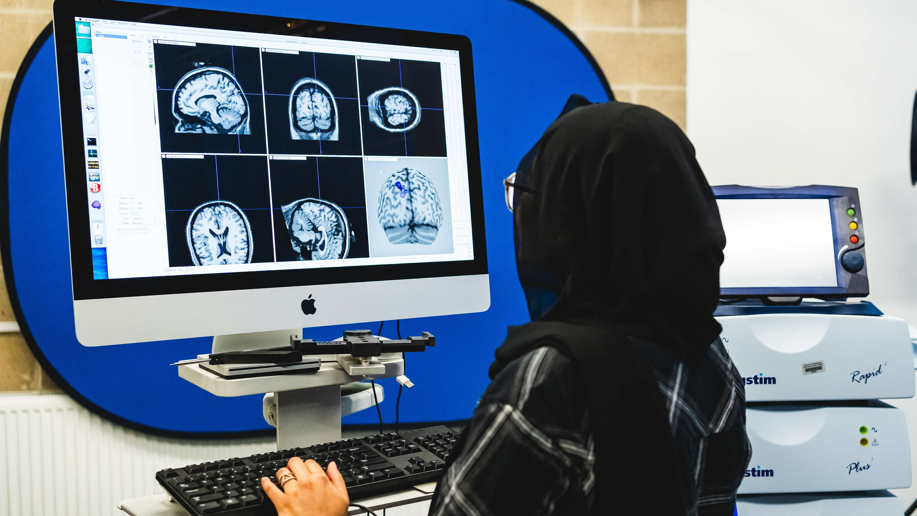 Psychology student using equipment