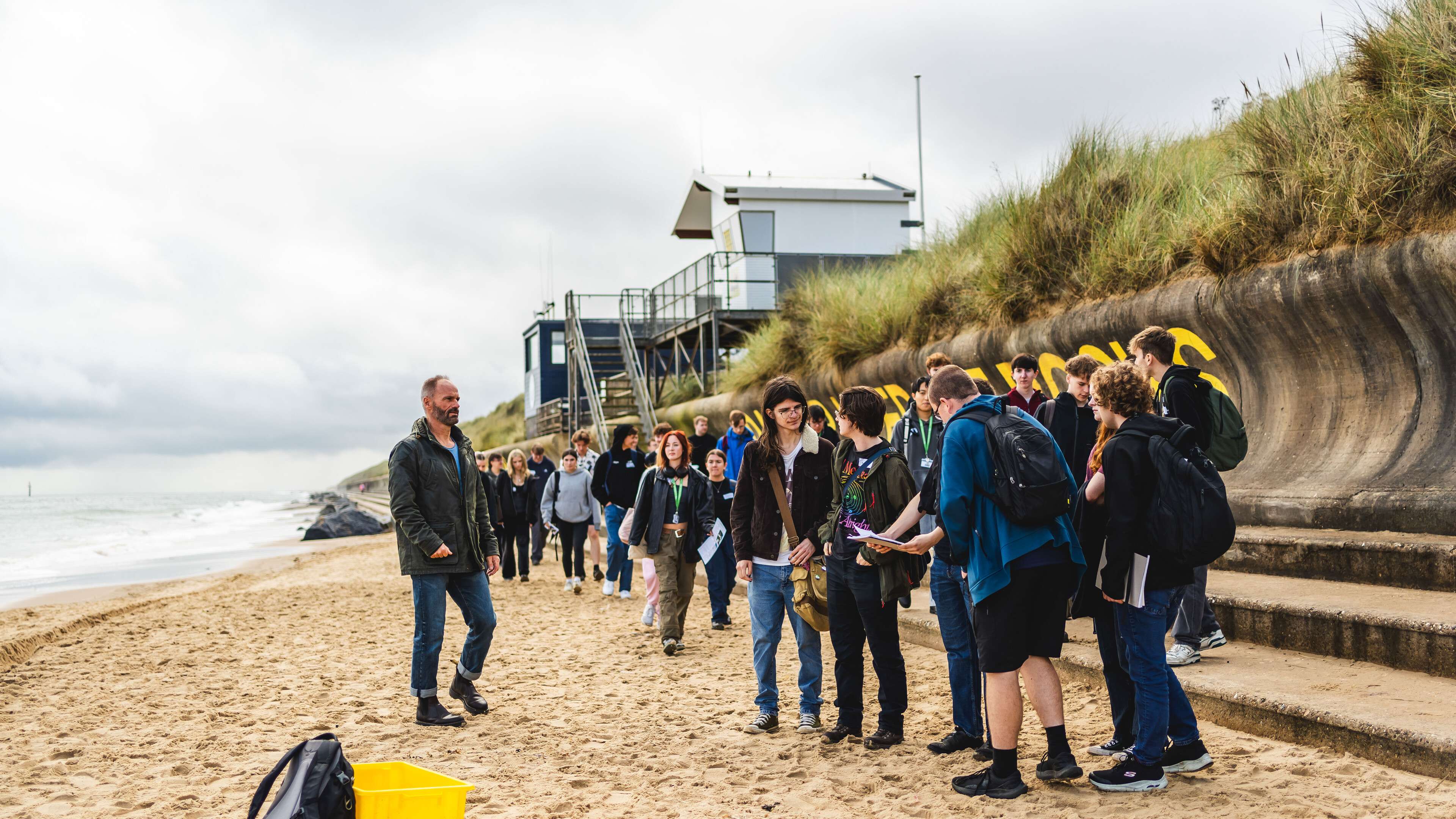 Environmental Science and Geography students in Sea Palling taking part in an outdoor field trip