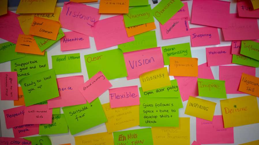 Post it notes on a wall