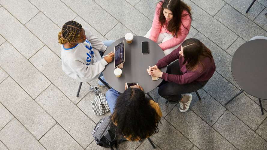 Students studying together in the New Science Building