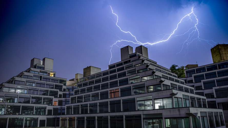 Lightning strikes over the Ziggurats during storms in the summer