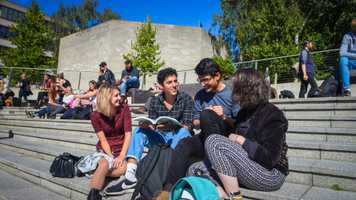 Students sitting in the Square