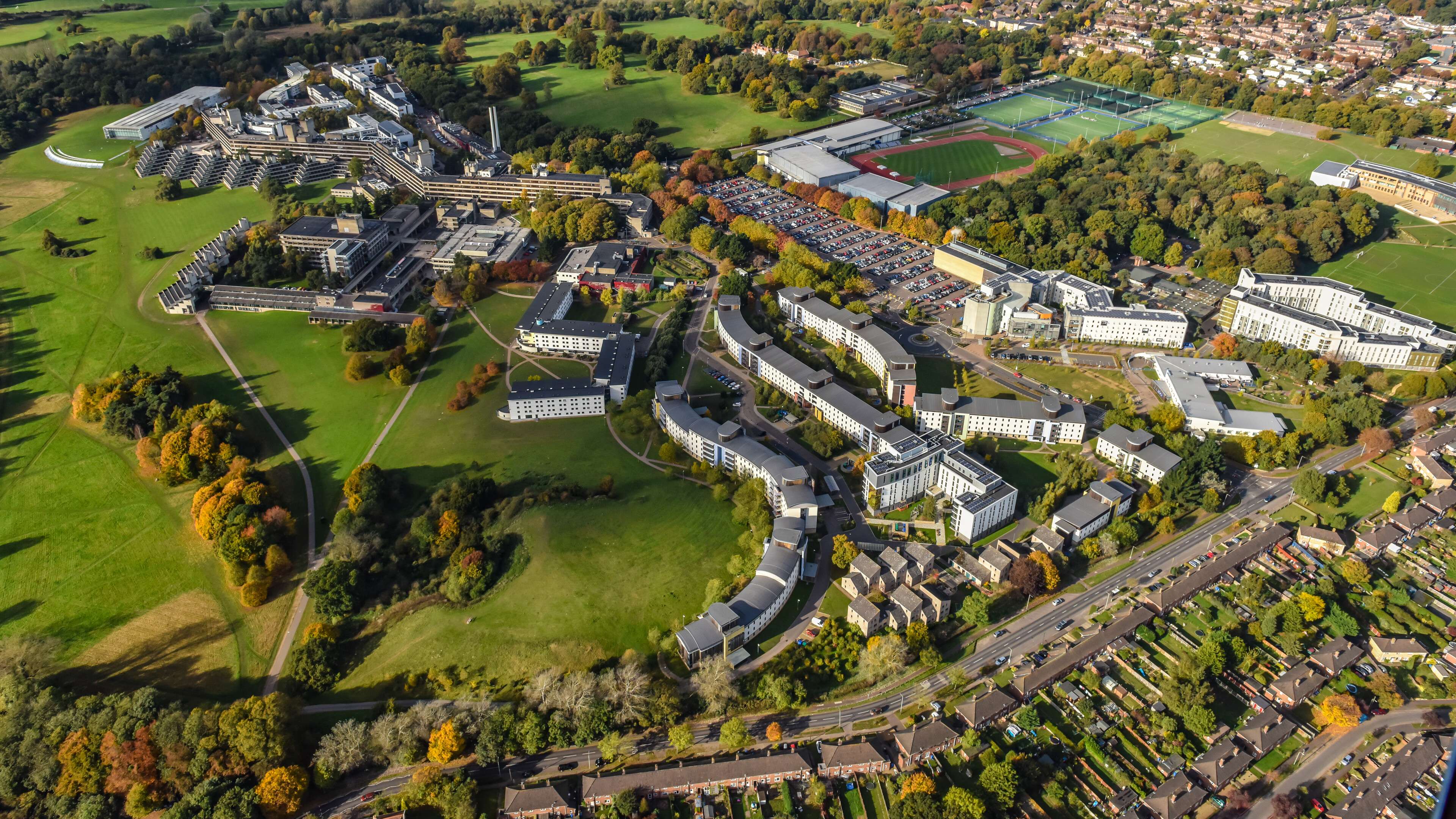aerial view of UEA's campus