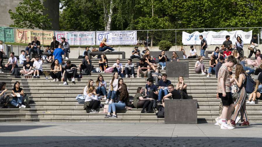 Students congregating in the Square