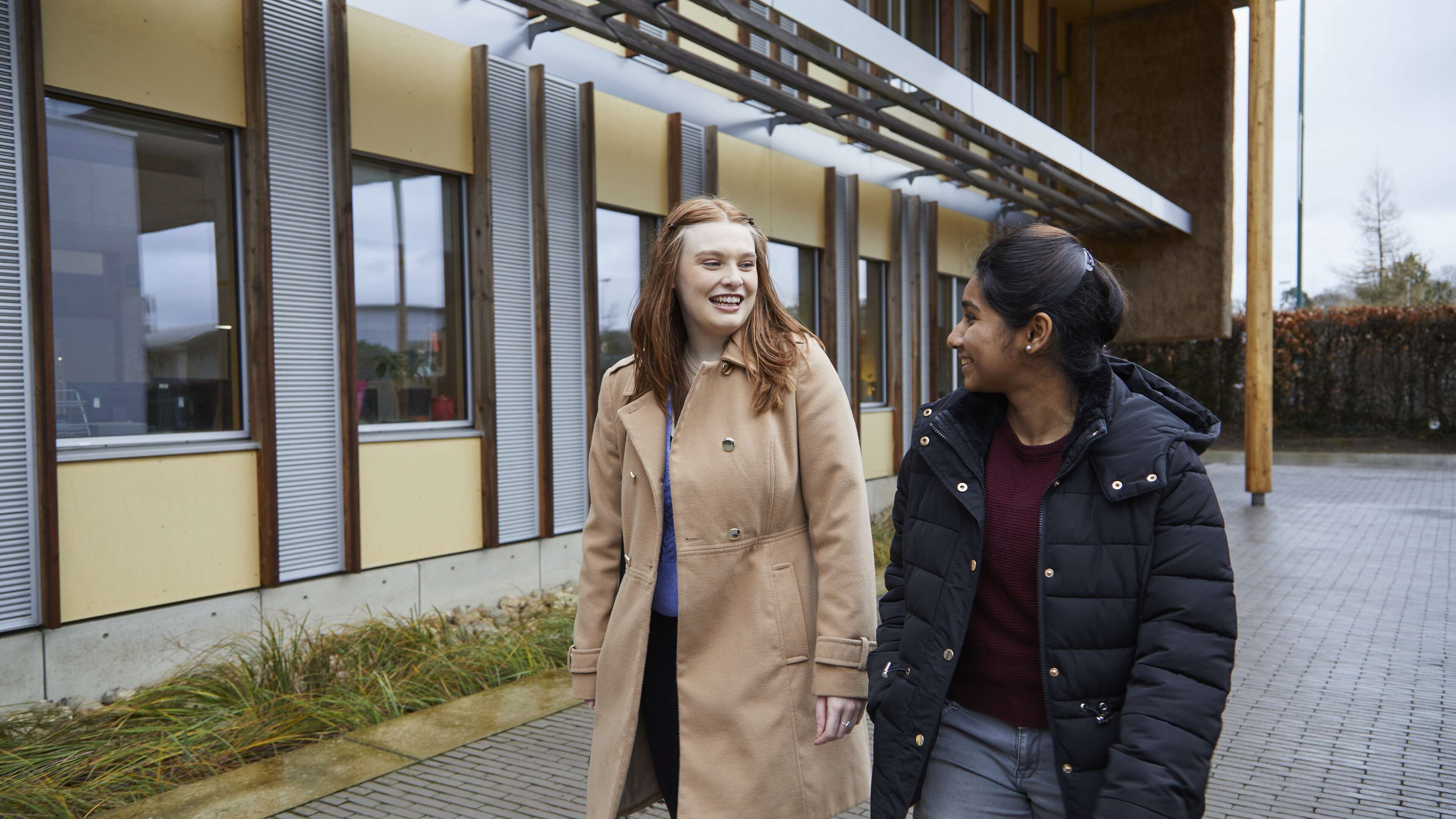 Students walking outside accommodation
