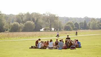 Students studying by the UEA Broad on Campus