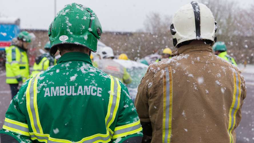 Paramedic Science students in an emergency / accident scenario off campus