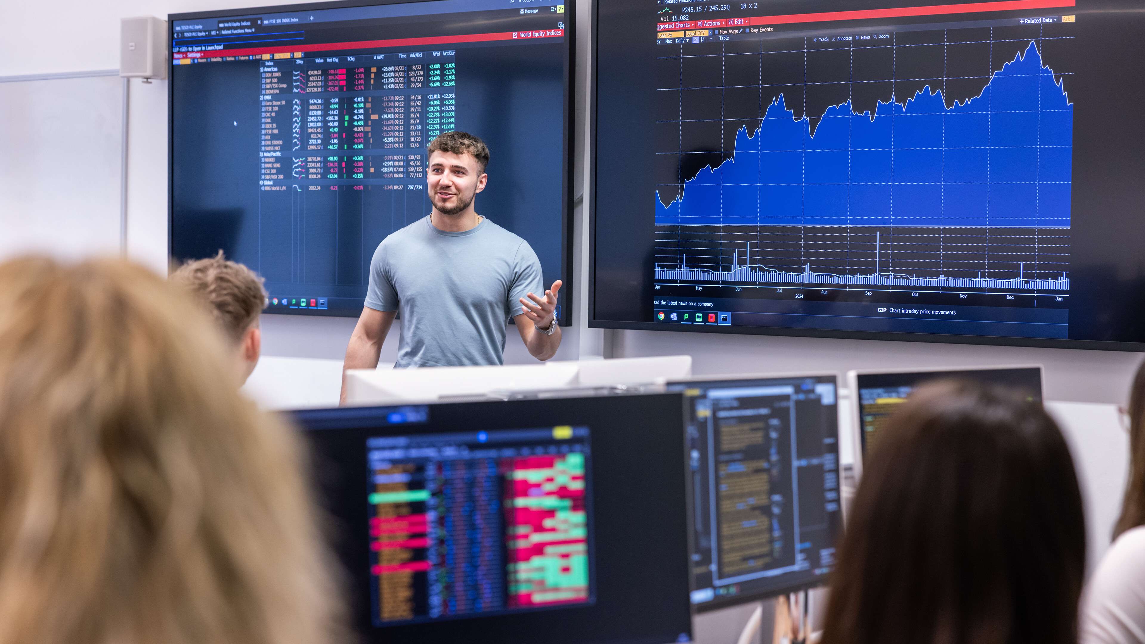 Business students in the Fintech lab at UEA