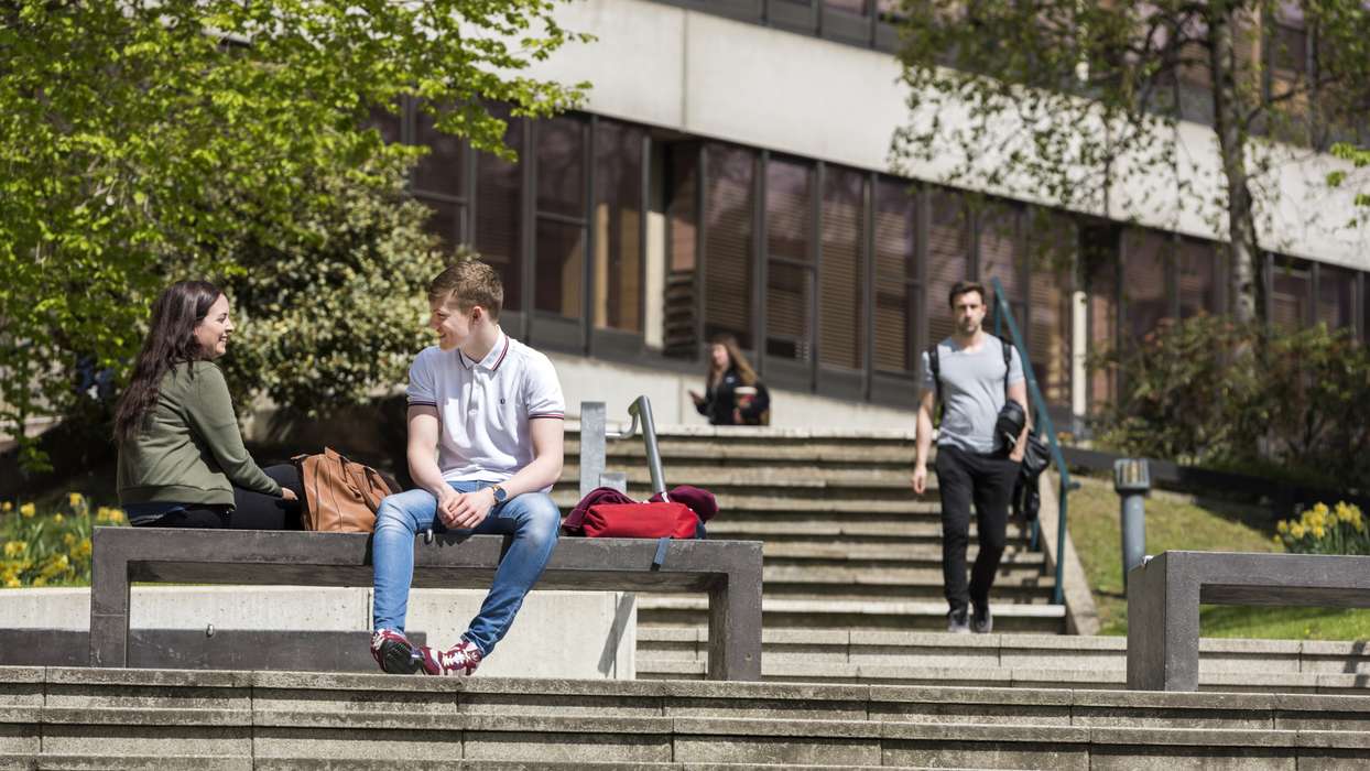 Students in the Square on campus at UEA
