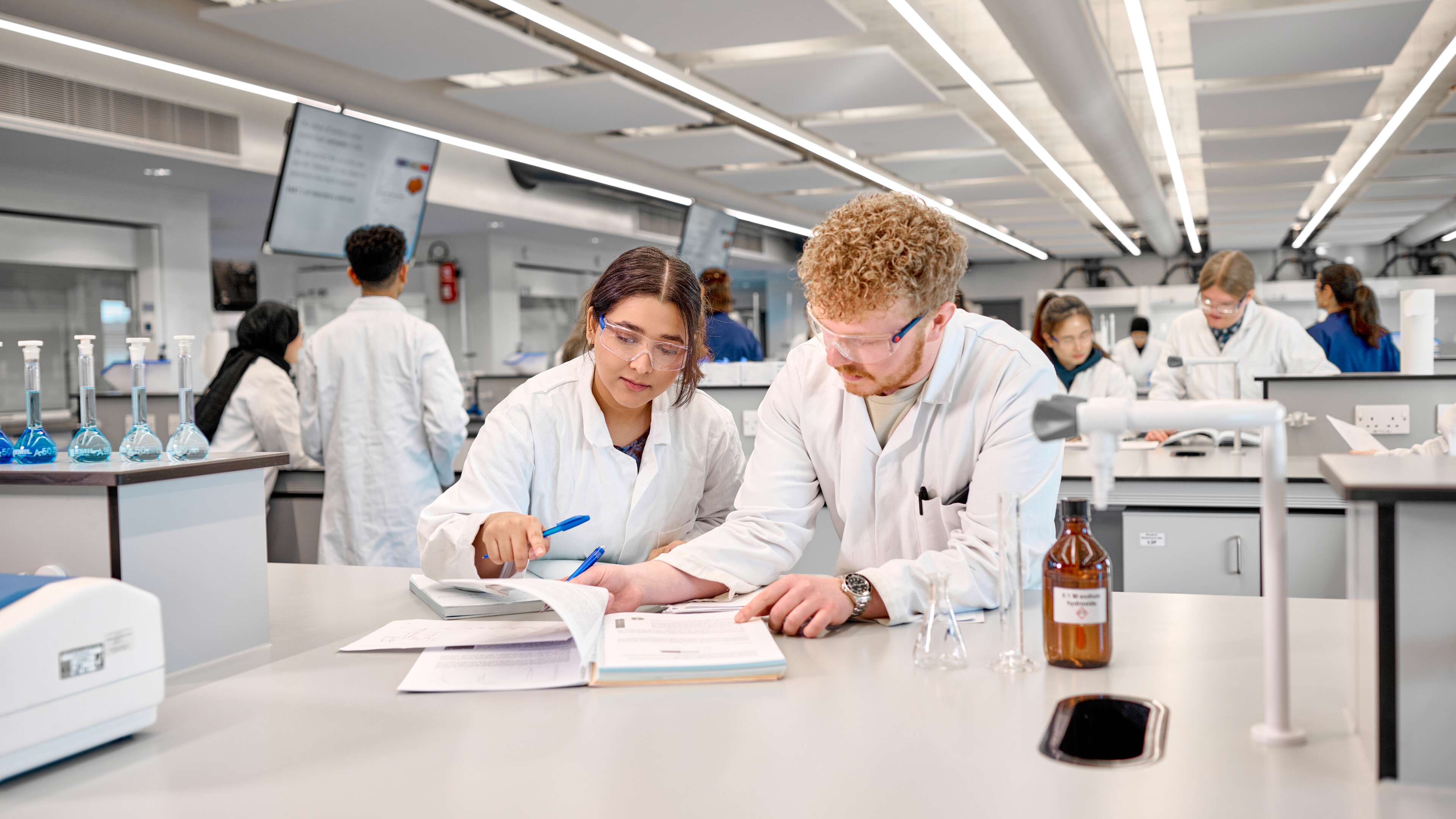 Chemistry students working in lab