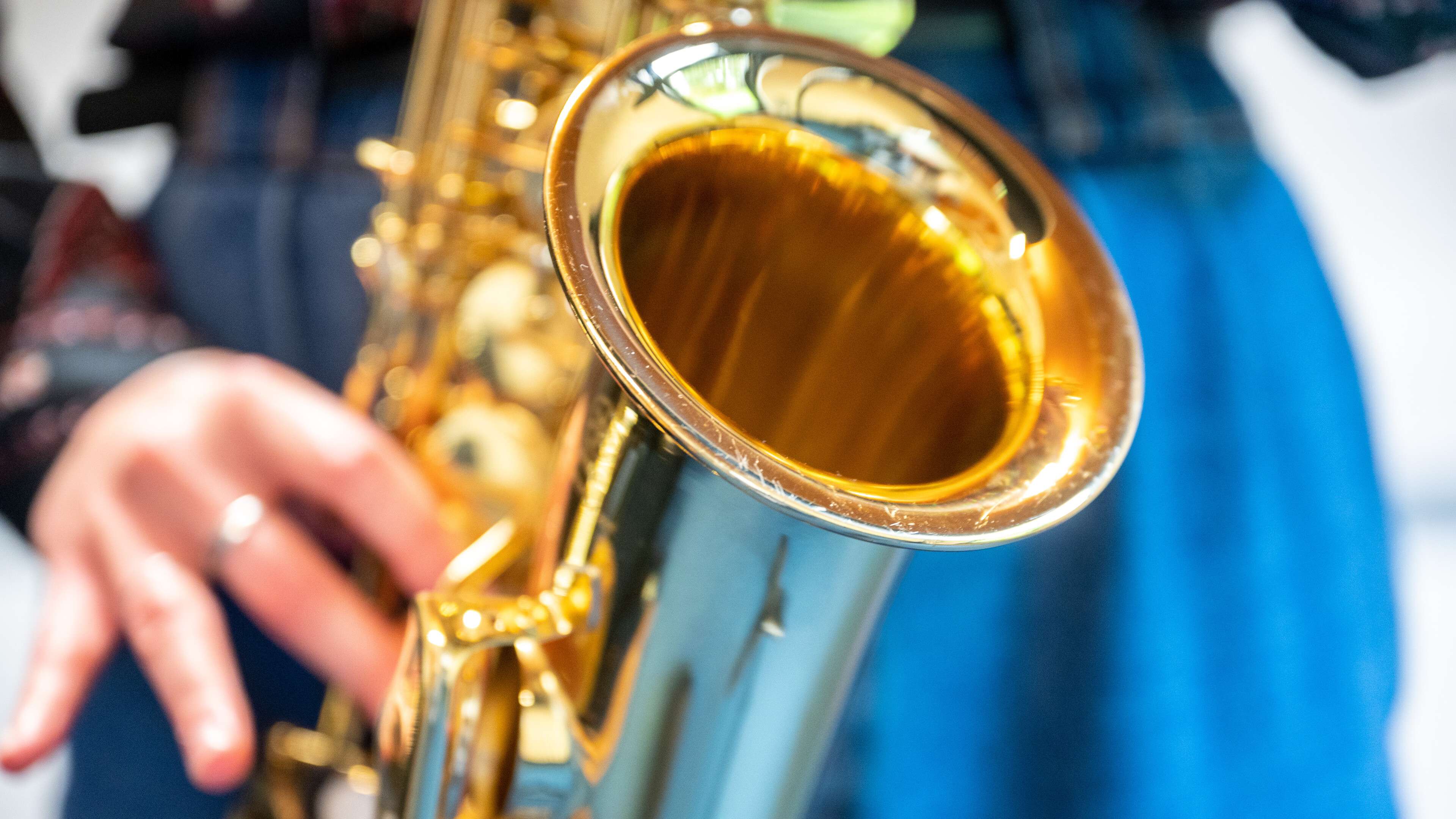 Student playing a saxophone