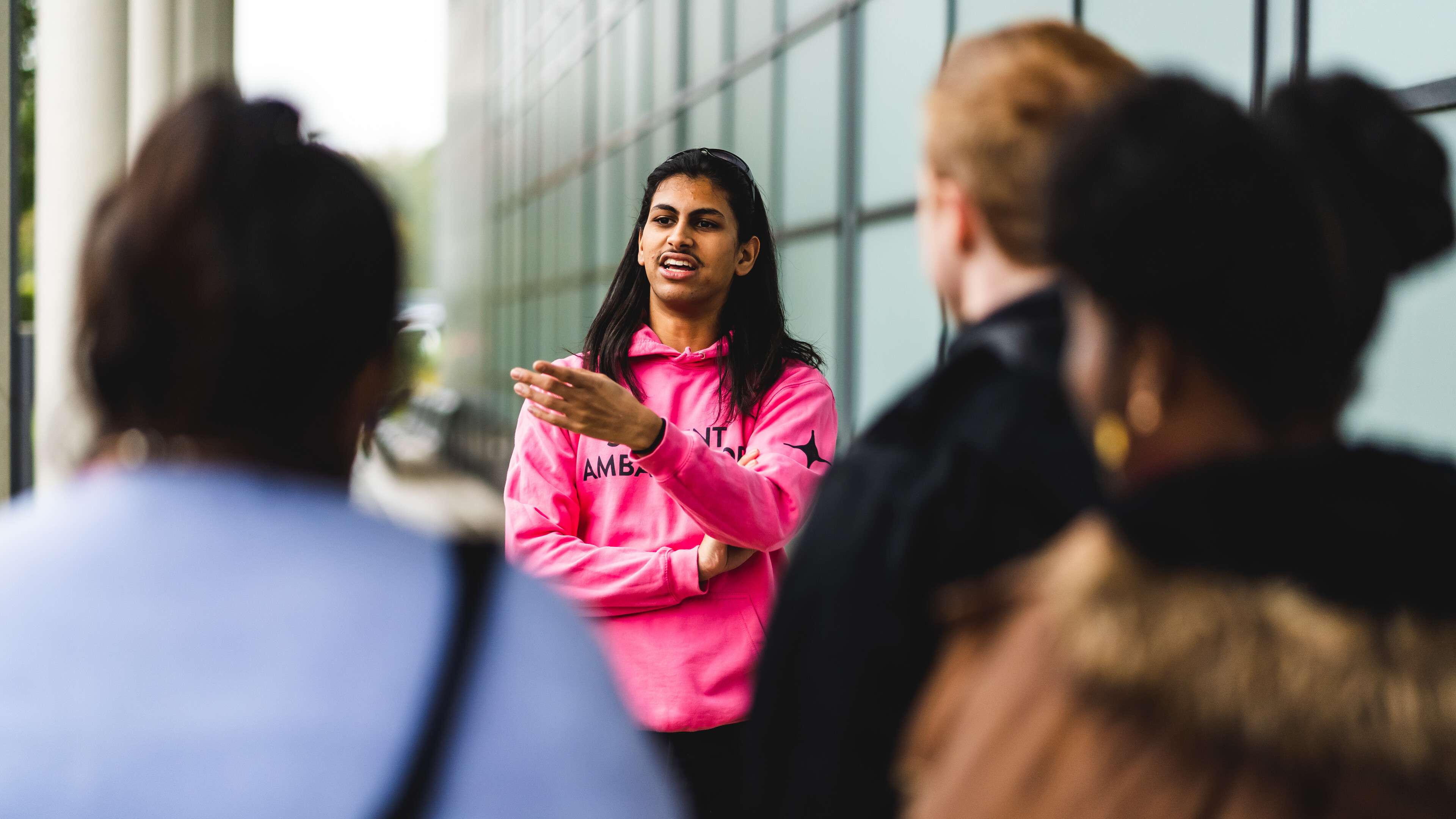Student ambassador giving a tour of campus