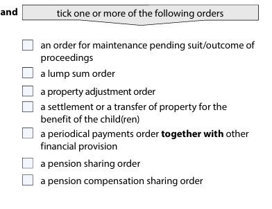 form a - tick one or more following orders