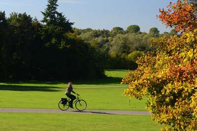 Student cycling on campus