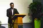 Scholar Alpha Boakye, recipient of the Global Voices Scholarship, delivers his speech