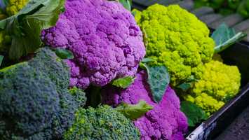 Broccoli and cauliflower stacked together