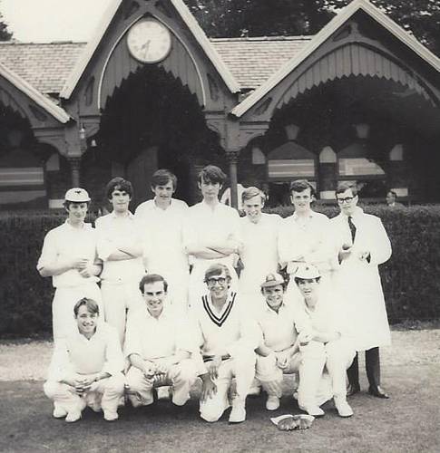 Black and white 60s image of a cricket team in their whites.