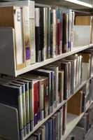 3 bookshelves in the library