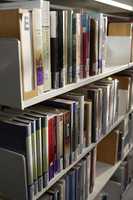 3 bookshelves in the library