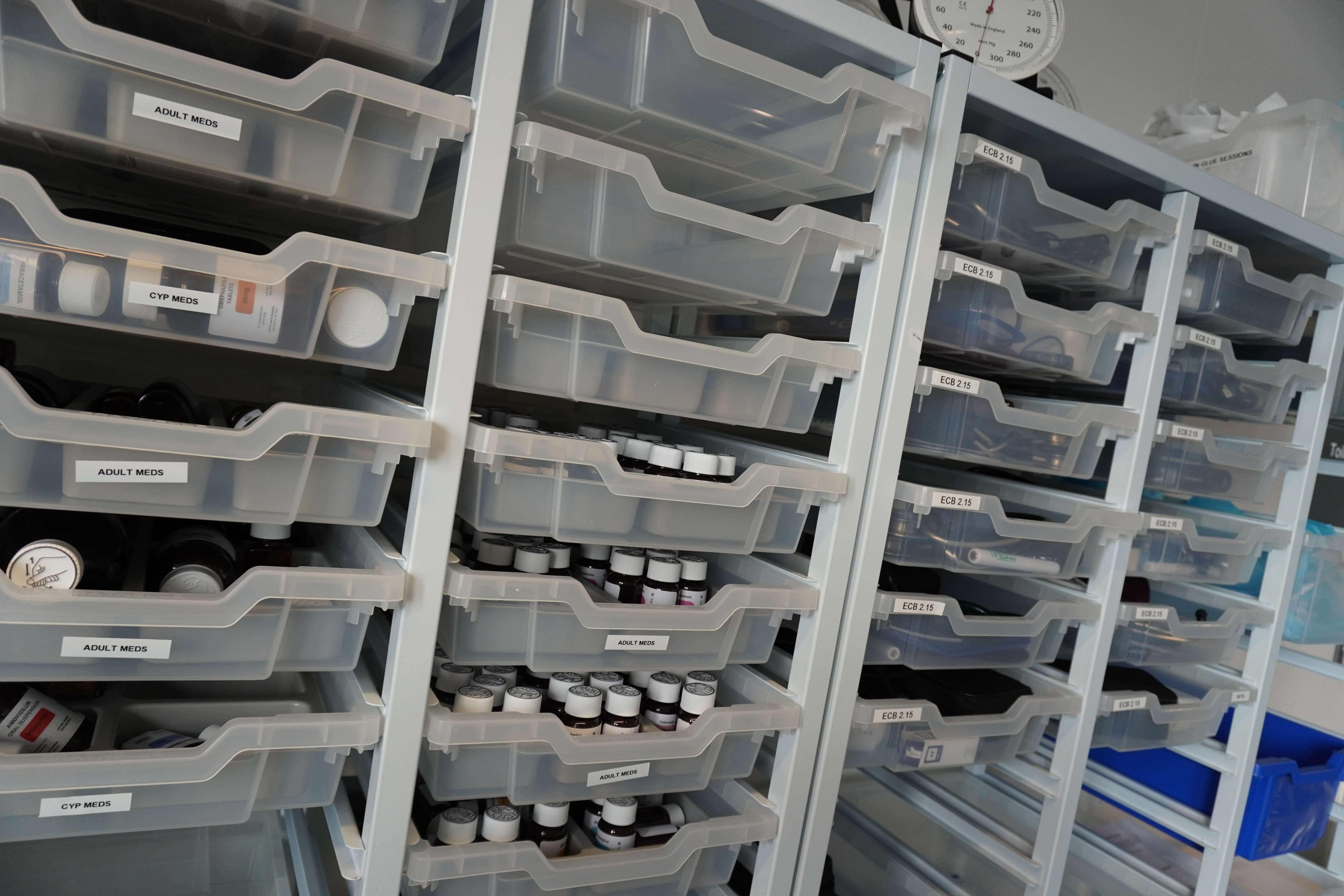 Trays of medicine and equipment