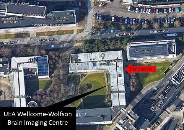 Aerial view of UEA campus showing UWWBIC position
