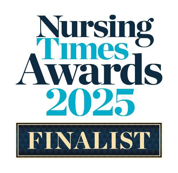 The words "Nursing Times Awards 2025 Finalist", on a white background.