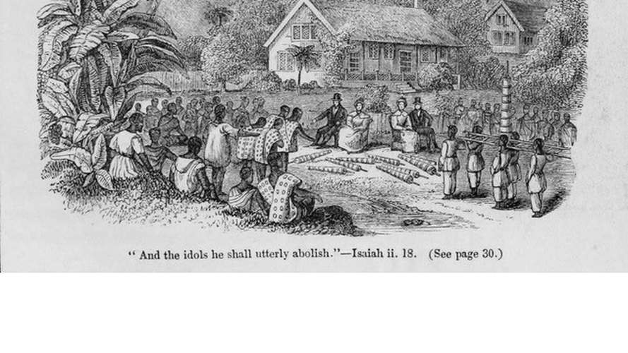 Image of frontispiece from John Williams 1837 'Narrative of Missionary Enterprises'