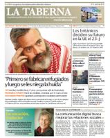 The cover of Issue 4 of the La Taberna magazine featuring a mixture of text and images in the format of a newspaper front page and the main image is of a bearded man