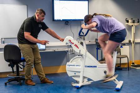 V02 Max test being conducted on a cycle ergometer in the MoveX Lab