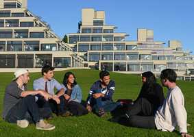 Students sat outside the Ziggurats