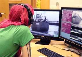 Student looking at desktop screen
