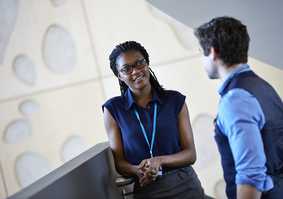 Two students talking to each other