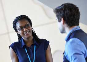 Two people talking 