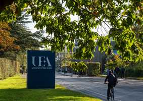 Sign and main entrance to UEA