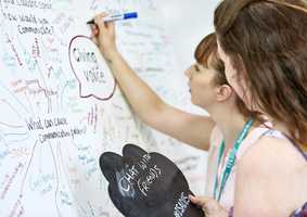 Speech and Language Therapy Students writing on board