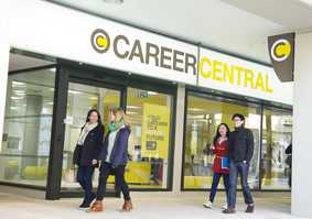 Students walking outside career central 