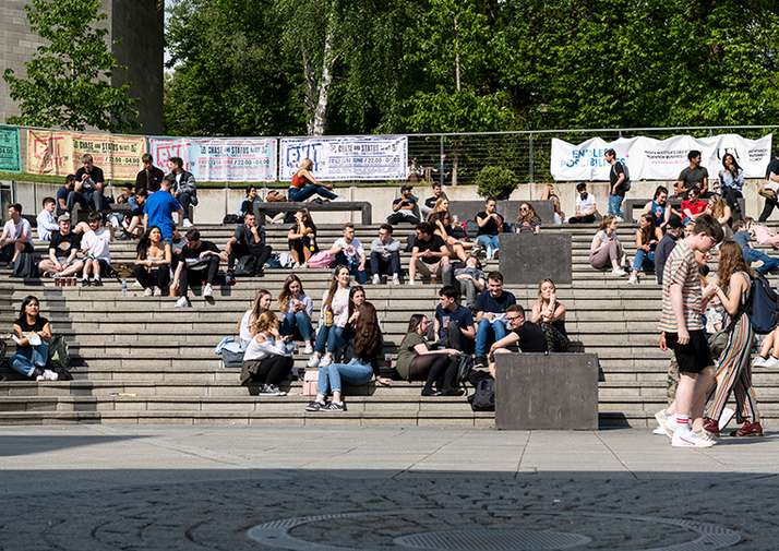 Students congregating in the Square
