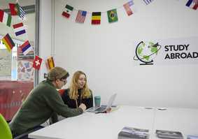 Students discussing study abroad