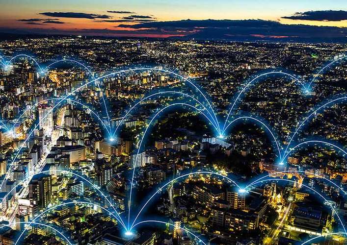 Smart emerging technologies - city with digital lights