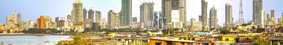 landscape of favela and skyscrapers on coastline
