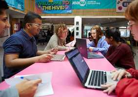 Students socialising in the Hive