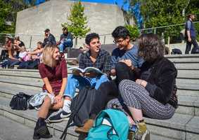 Students relaxing in the UEA Square